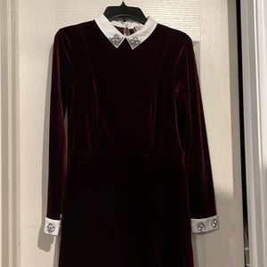 Maroon velvet above the knee dress